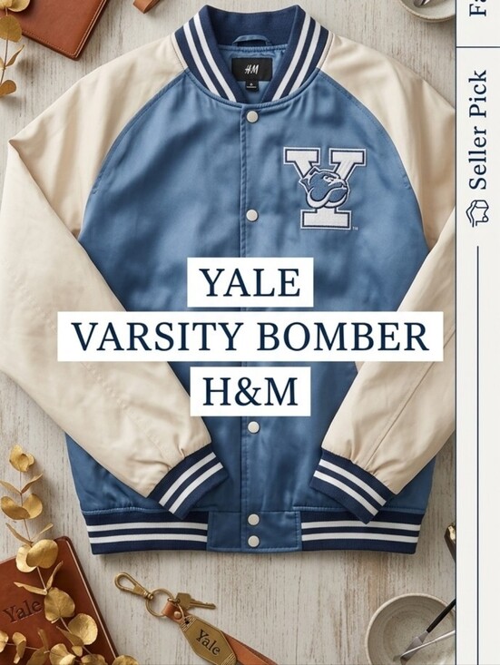 H&M Jackets & Blazers - H&M Yale Blue and Cream Varsity Bomber Jacket